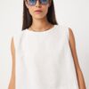 Happiness İstanbul Women's White Sleeveless Linen Blouse