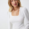 Happiness İstanbul Women's White Square Neck Textured Knitted Blouse