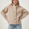 Happiness İstanbul női bézs snap-on oversize boucle dzseki