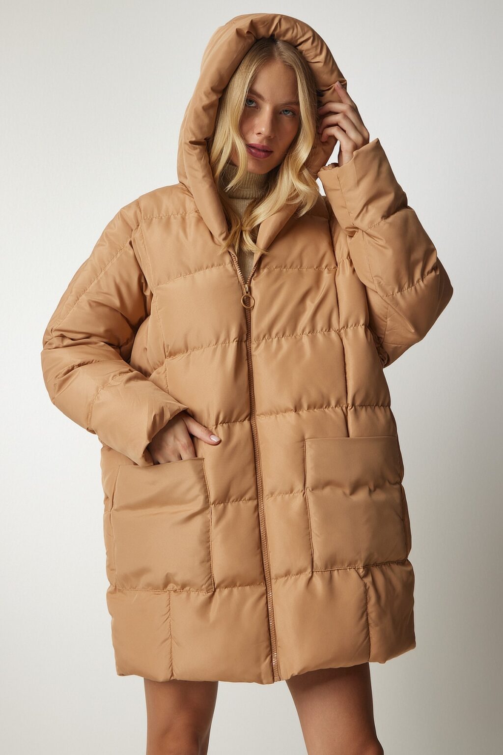 Happiness İstanbul női keksz kapucnis túlméretezett puffer kabát