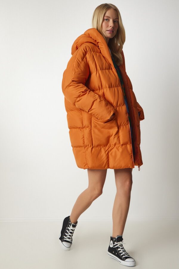 Happiness İstanbul női narancssárga kapucnis oversize puffer kabát