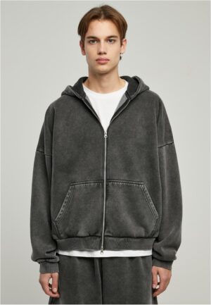 Heavy Stone Washed 90's Zip Hoodie Black