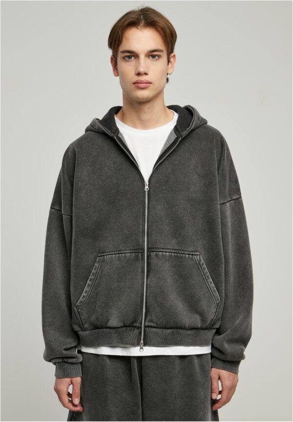 Heavy Stone Washed 90's Zip Hoodie Black