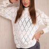 High-neckline sweater with a diamond pattern