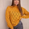 High-neckline sweater with diamond mustard pattern