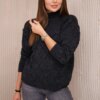 High-neckline sweater with graphite diamond pattern