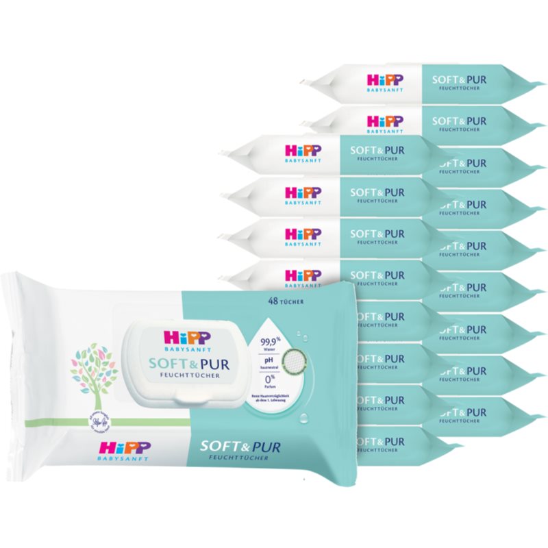 Hipp Soft & Pur nedves tisztító törlőkendők gyermekeknek születéstől kezdődően 18x48 db-ár