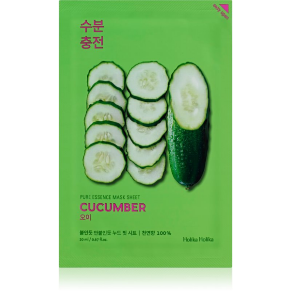 Holika Holika Pure Essence Cucumber arcmaszk nyugtató hatással Érzékeny