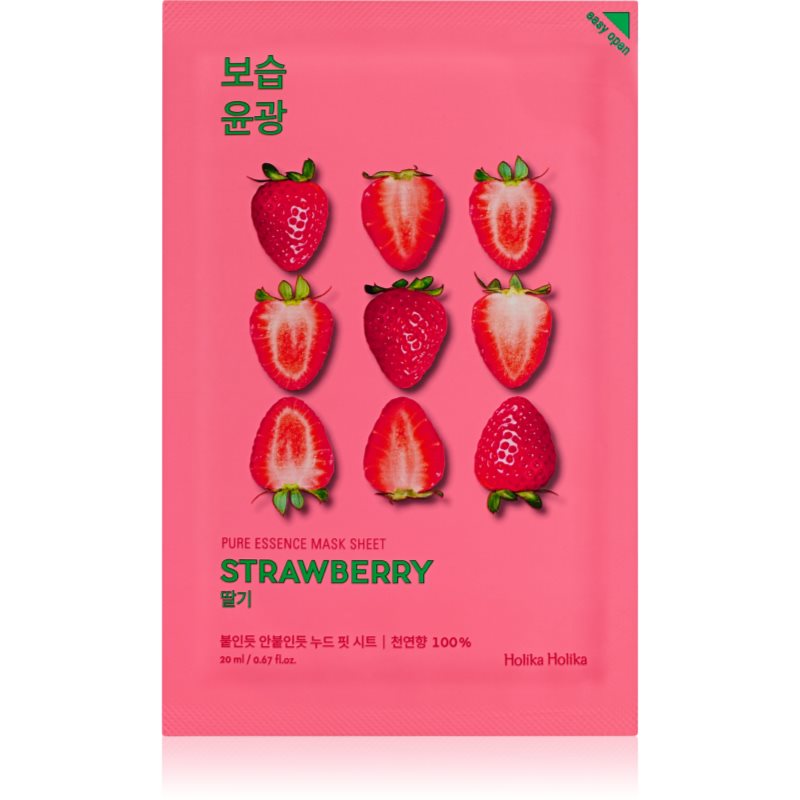 Holika Holika Pure Essence Strawberry fehérítő gézmaszk az egységes tónusú bőrért 23 ml-Eredeti