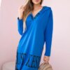 Hooded dress with a purple-blue print