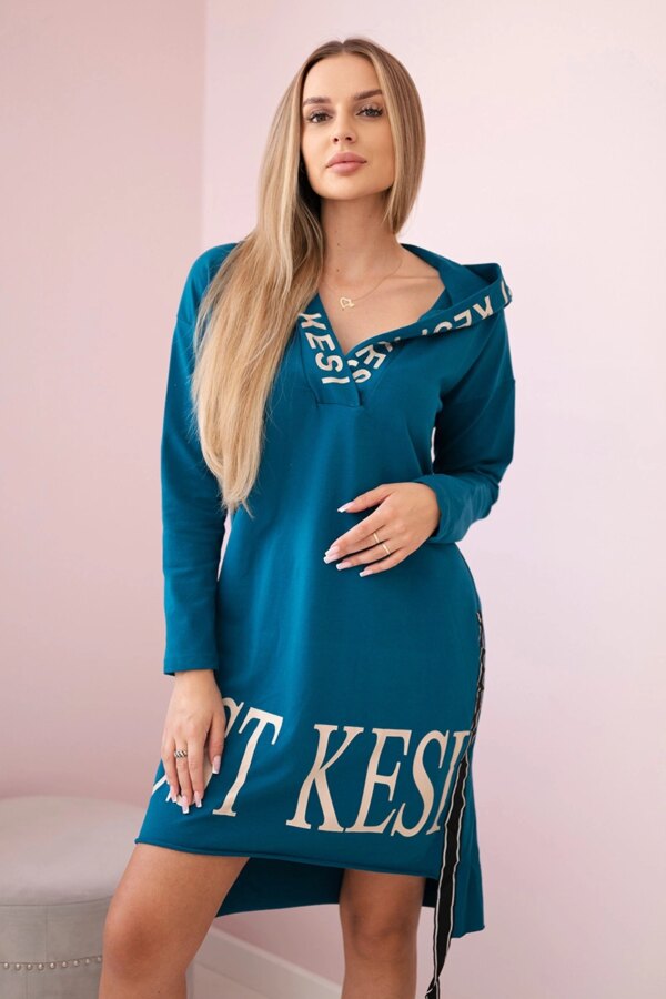 Hooded dress with navy print