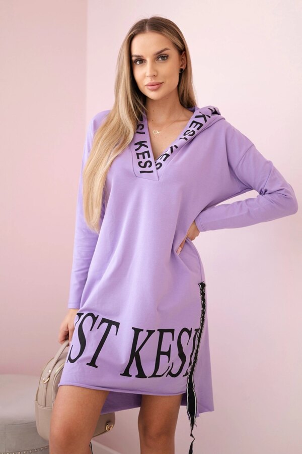 Hooded dress with purple print
