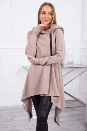 Hoodie with side zip dark beige