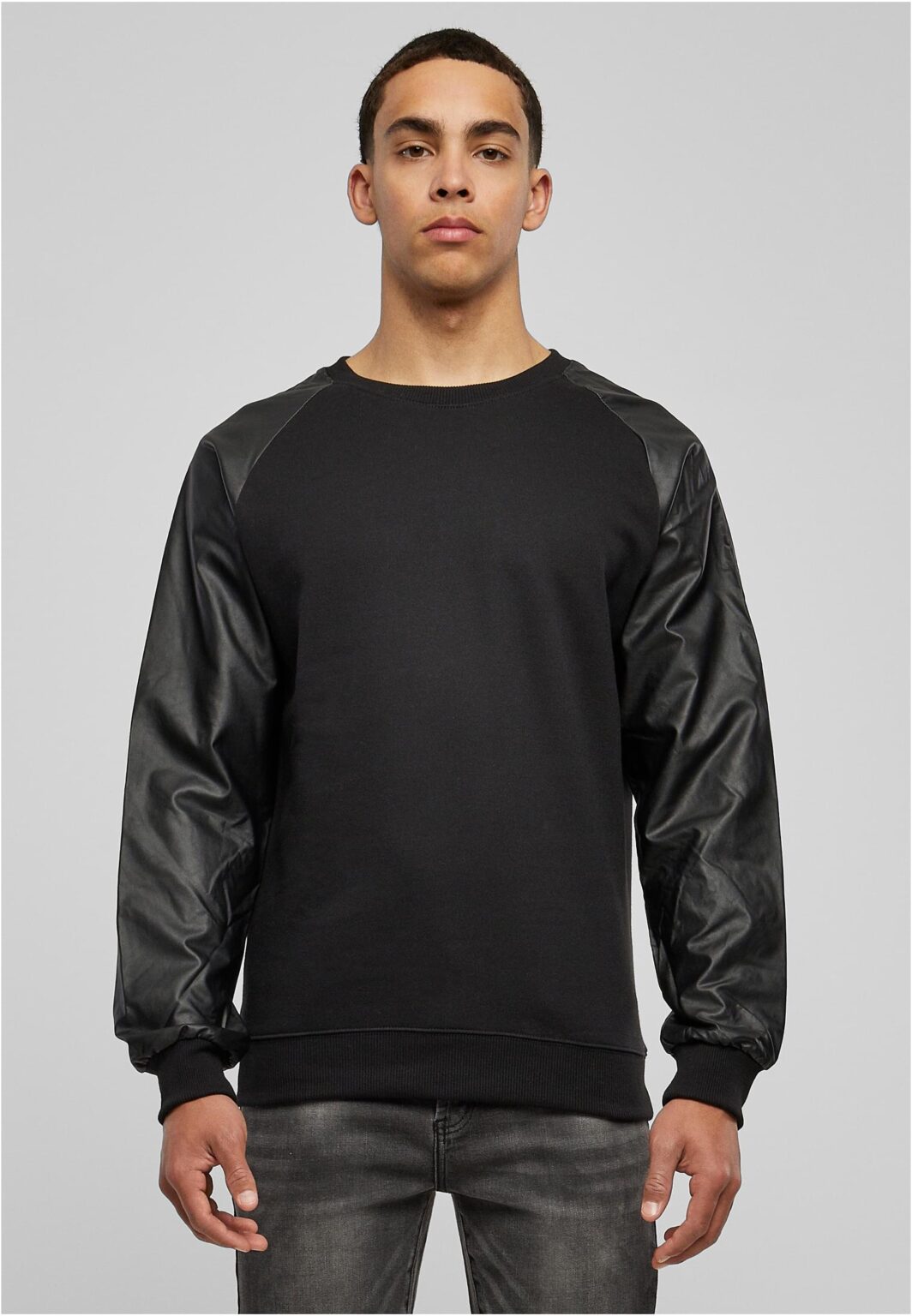 Imitation Raglan Leather Crew blk/blk
