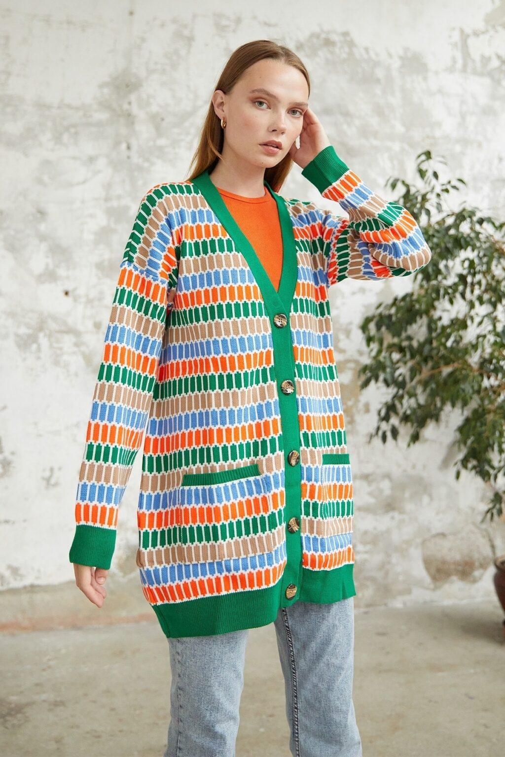 InStyle Rana Patterned Knitwear Cardigan - Green