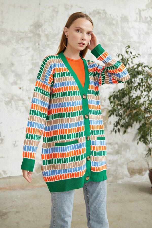 InStyle Rana Patterned Knitwear Cardigan - Green