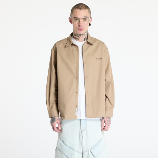 Ing Carhartt WIP Longsleeve Module Script Shirt UNISEX Leather/ Black Rigid S-alacsony-ár
