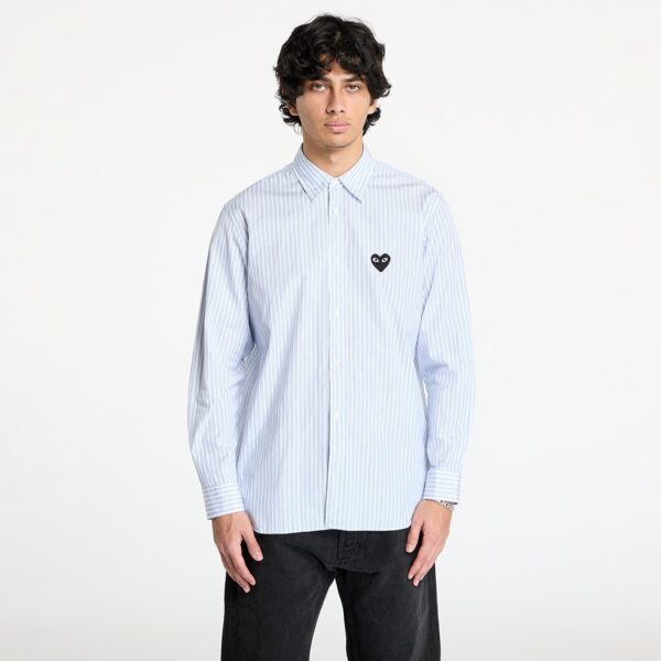Ing Comme des Garçons PLAY Black Heart Striped Shirt UNISEX White/ Light Blue XS-alacsony-ár