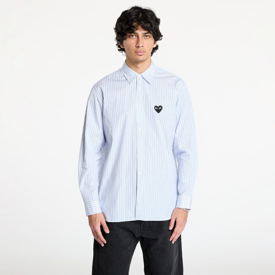 Ing Comme des Garçons PLAY Black Heart Striped Shirt UNISEX White/ Light Blue XS-alacsony-ár