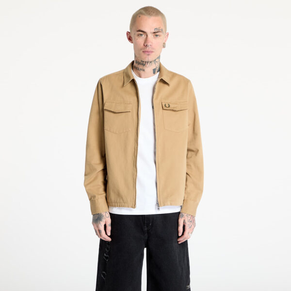 Ing FRED PERRY Twill Zip-Through Overshirt Warm Stone M-alacsony-ár