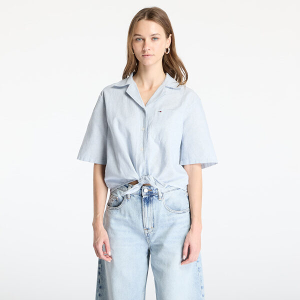 Ing Tommy Jeans Crop Linen Shortsleeve Shirt Blue M-alacsony-ár