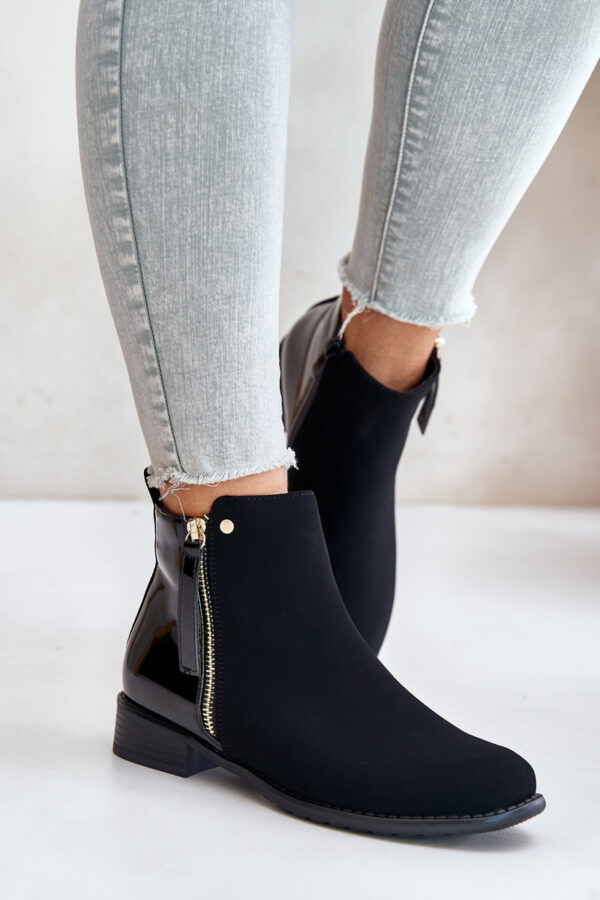 Insulated Flat Heel Ankle Boots Low Shin Black Zinariella