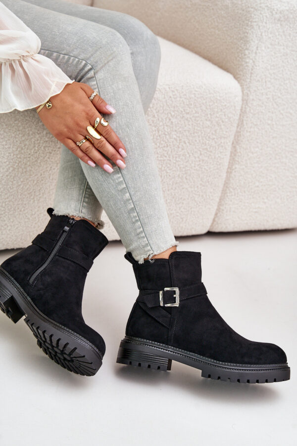 Insulated ankle boots eco suede with zip with buckle black zinovelle