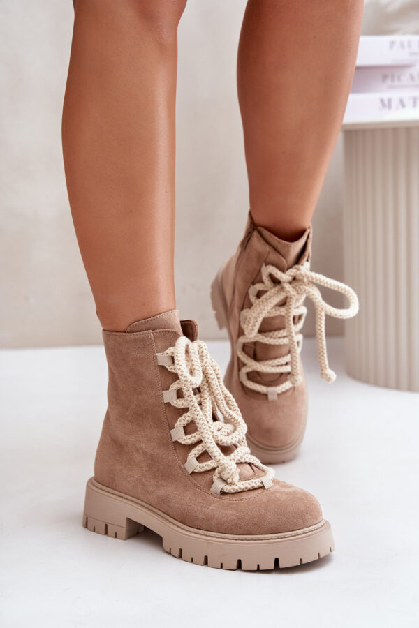 Insulated ankle boots made of eco suede with a zip beige Caellita