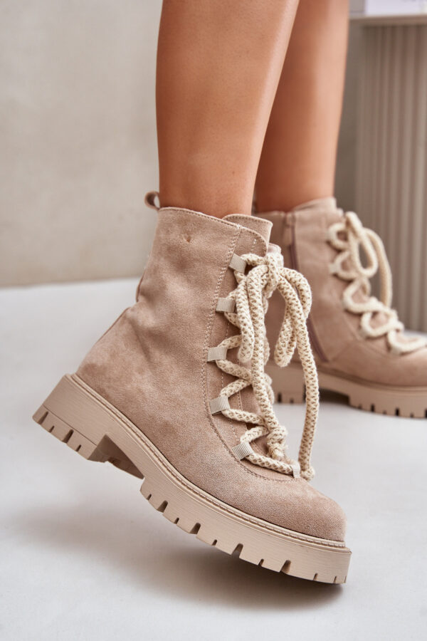 Insulated ankle boots made of eco suede with a zip light beige Caellita