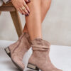 Insulated ankle boots with pleats on a low heel beige Elletinnia