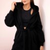 Insulated cape with waist tie black