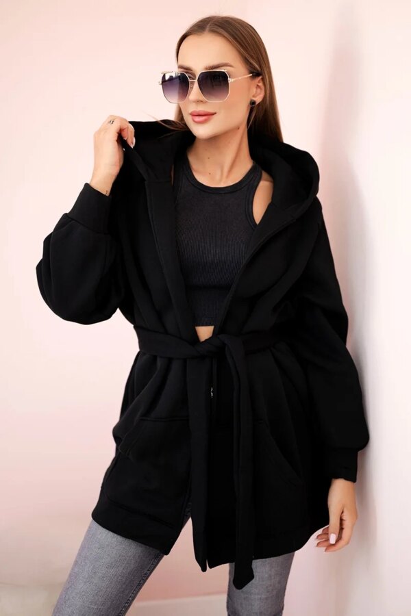 Insulated cape with waist tie black