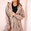 Insulated cape with waist tie dark beige