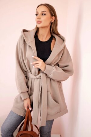 Insulated cape with waist tie dark beige