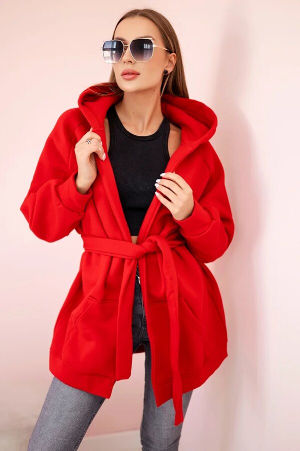 Insulated cape with waist tie red