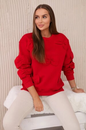 Insulated cotton sweatshirt with decorative bows Red