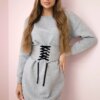 Insulated dress with a decorative belt in gray color