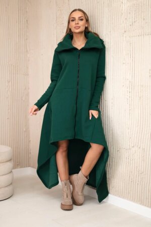 Insulated dress with longer sides in dark green color