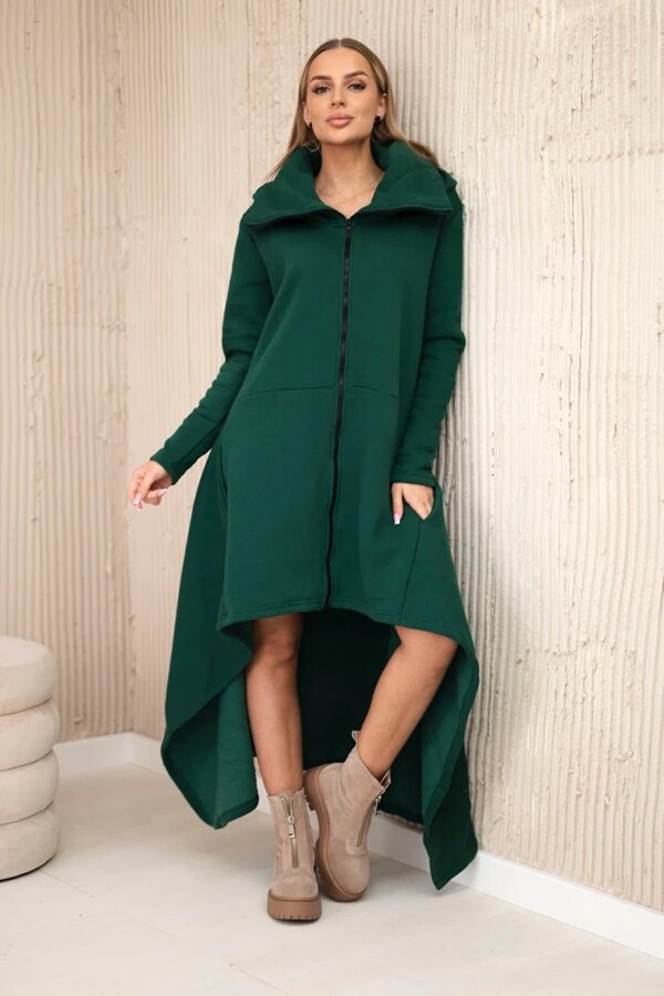 Insulated dress with longer sides in dark green color