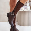Insulated flat heel boots with decorative buckle brown Leatharia