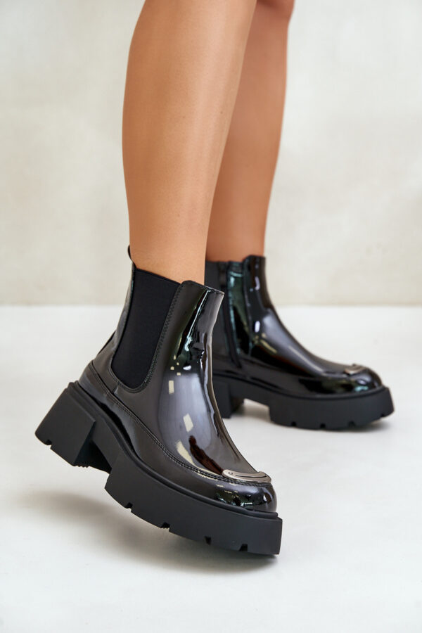 Insulated lacquered ankle boots Chelsea with zip black Jesschris