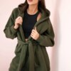 Insulated raincoat with khaki waist tie