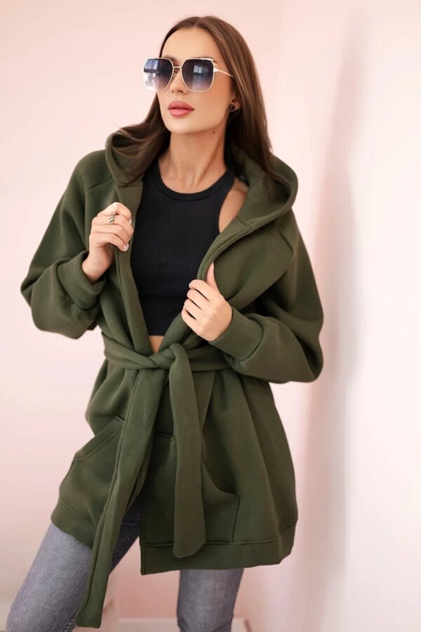 Insulated raincoat with khaki waist tie