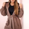 Insulated raincoat with waist tie mocha