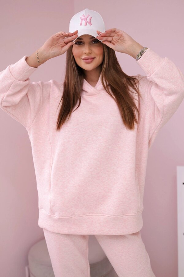 Insulated set with a hood of powder pink melange