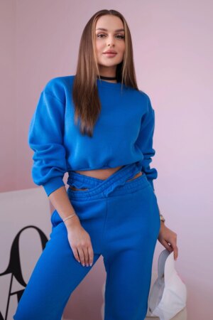 Insulated set with a short sweatshirt in purple blue