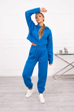 Insulated set with a short sweatshirt in purple blue