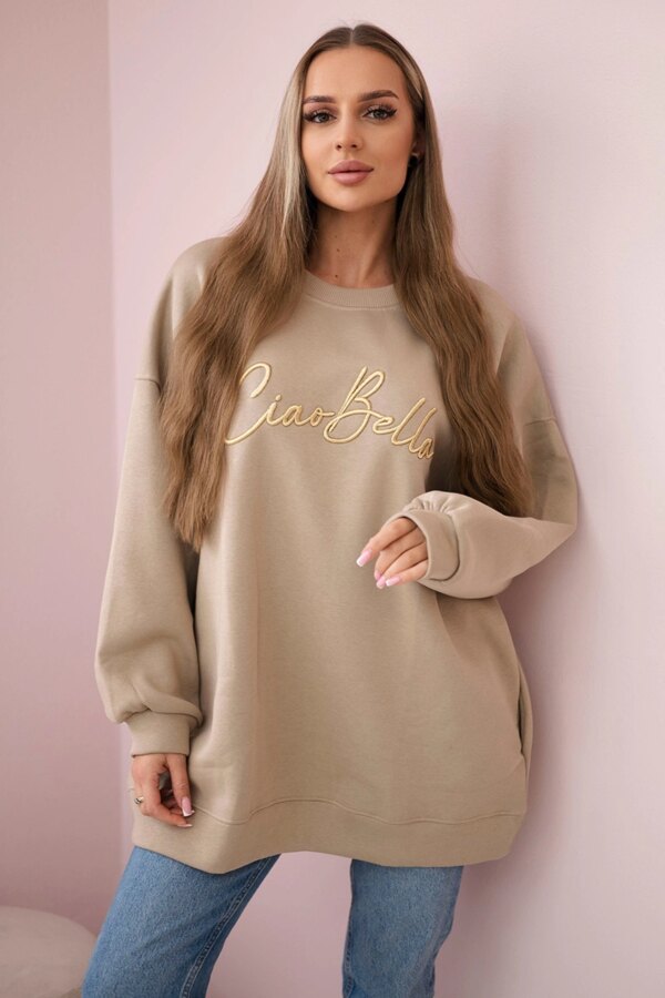 Insulated sweatshirt with Ciao Bella inscription light beige
