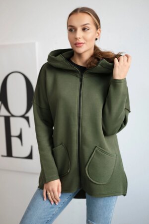Insulated sweatshirt with a longer back and khaki-coloured pockets