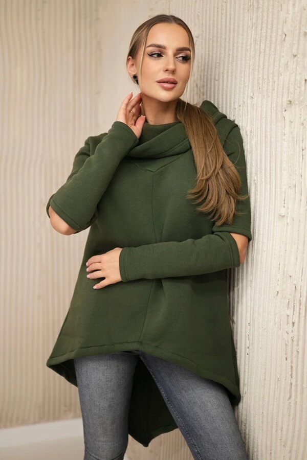 Insulated sweatshirt with a longer back in khaki color